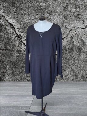 NWT-Agnes Orinda Women's Morticia Black Long-Sleeve Scoop Neck Dress  Lace Inset